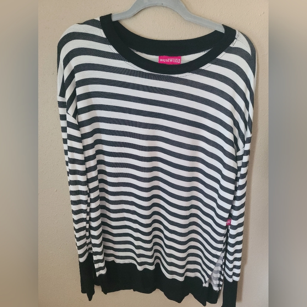 NWOT Westwind Striped Black and White Long Sleeve Top Sz XL / 2X